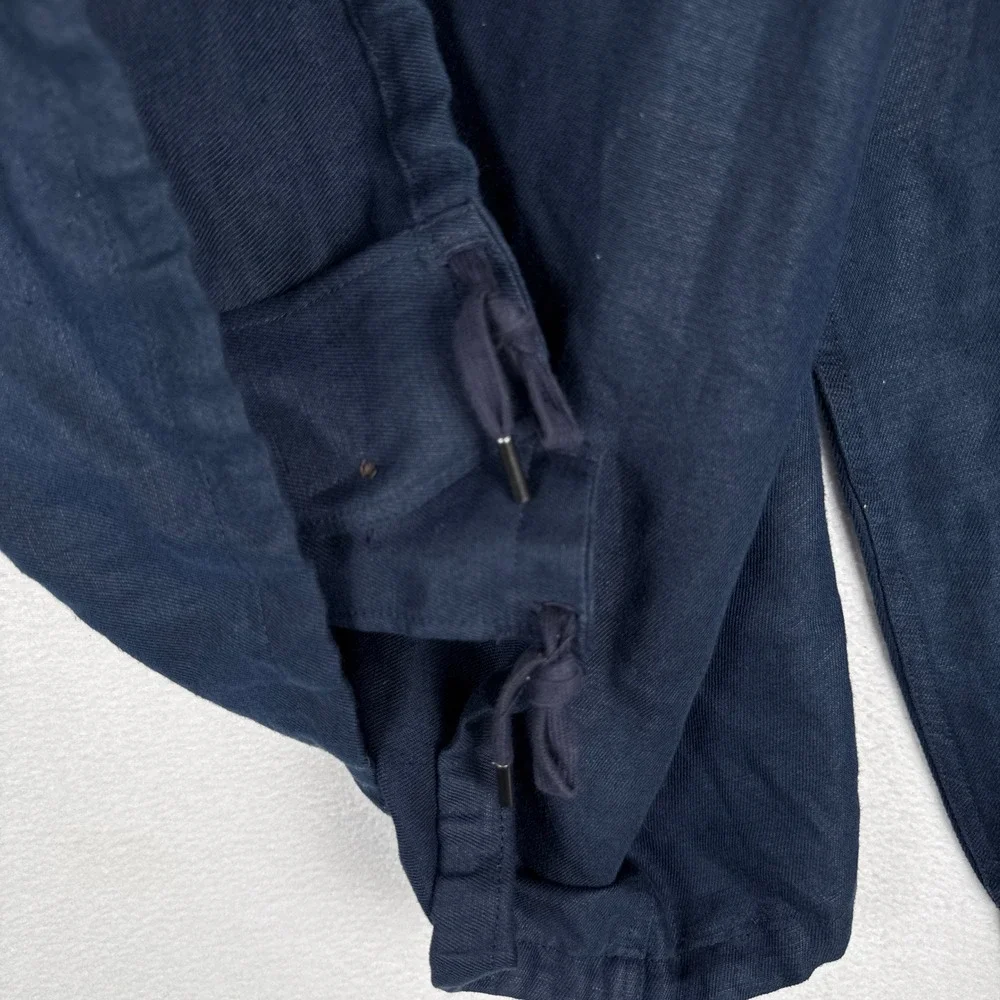 Banana Republic Linen Shacket Mens Large Tall Coaches Shirt Jacket Navy Blue - Picture 5 of 10